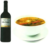 Las jornadas de Pomal 2012 botella de vino y pote de verduras